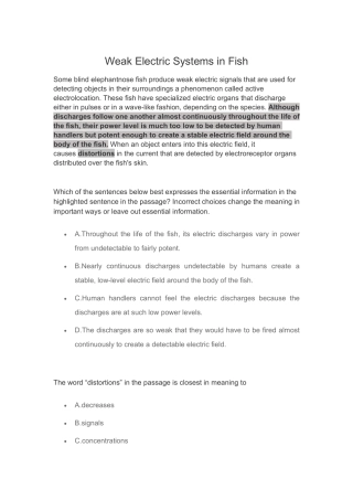 Weak Electric Systems in Fish