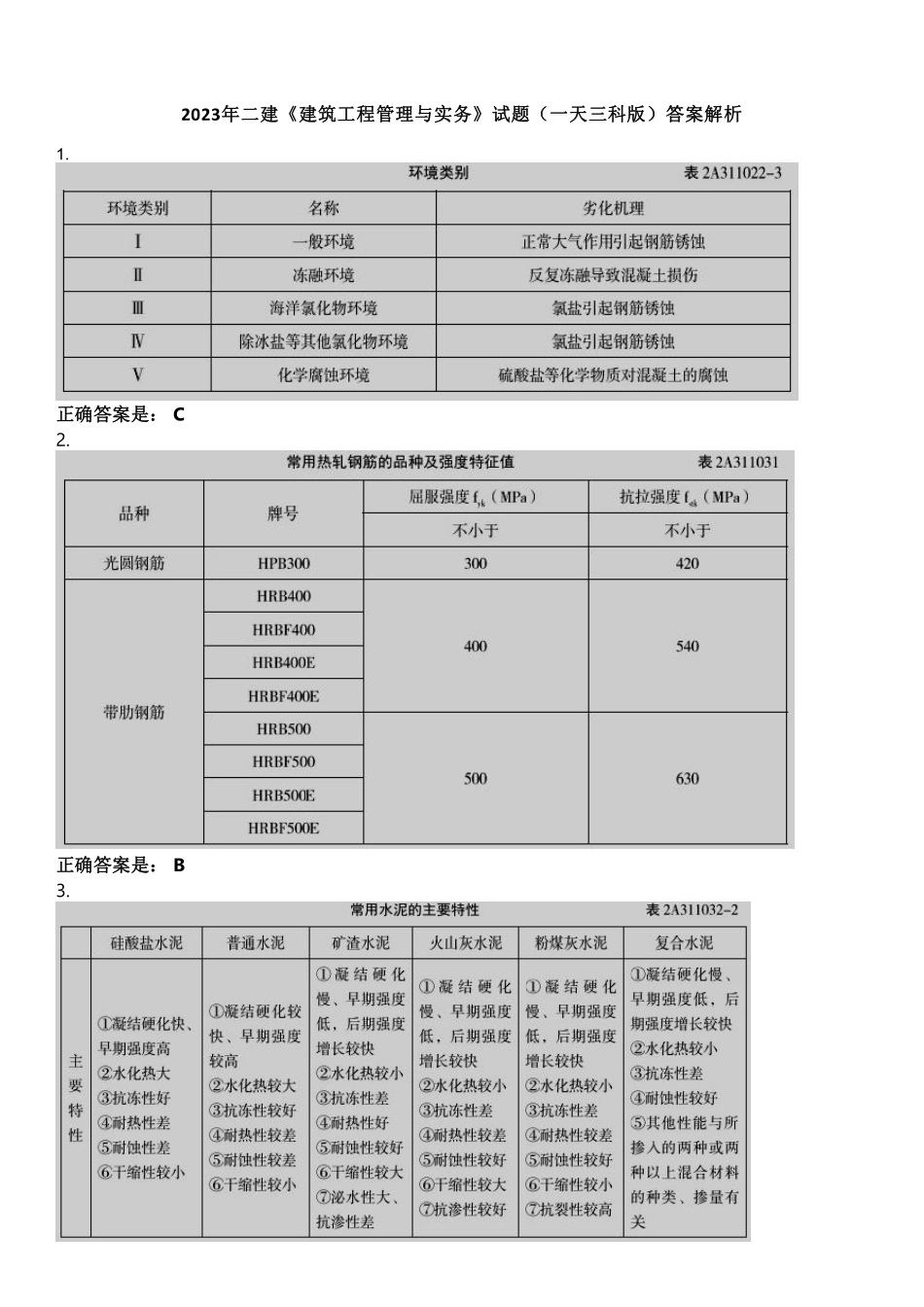 2023年二建《建筑工程管理与实务》试题（一天三科版）（答案及解析）_第1页