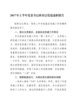 2017年上半年渤海镇党委书记抓基层党建述职报告