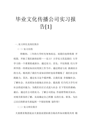 毕业文化传播公司实习报告