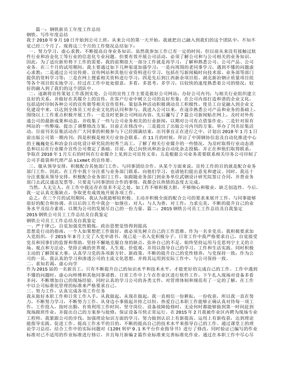 钢铁企业个人工作总结_第1页