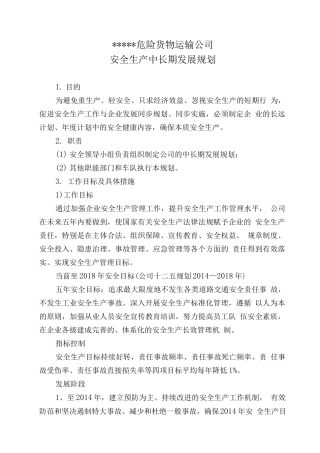 危险货物运输公司中长期规划