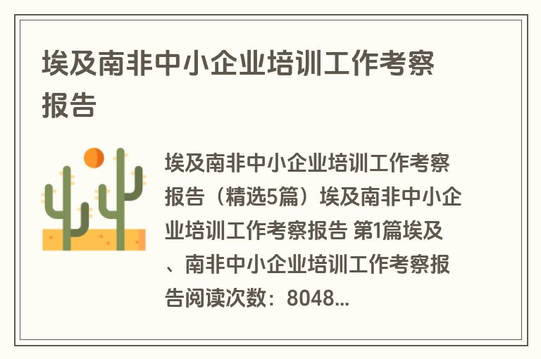 埃及南非中小企业培训工作考察报告