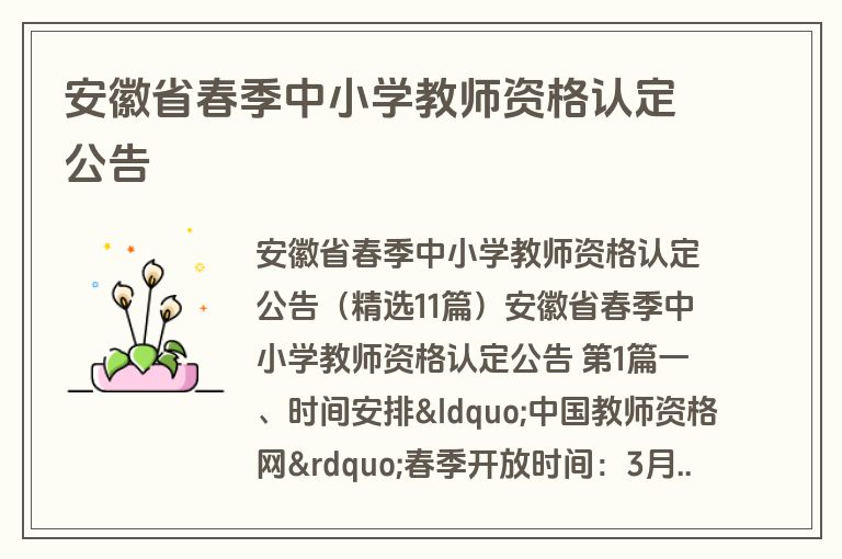 安徽省春季中小学教师资格认定公告