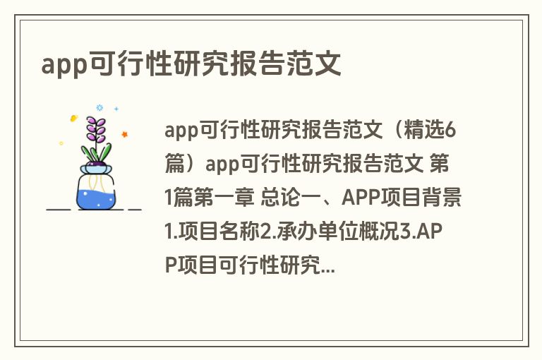 app可行性研究报告范文