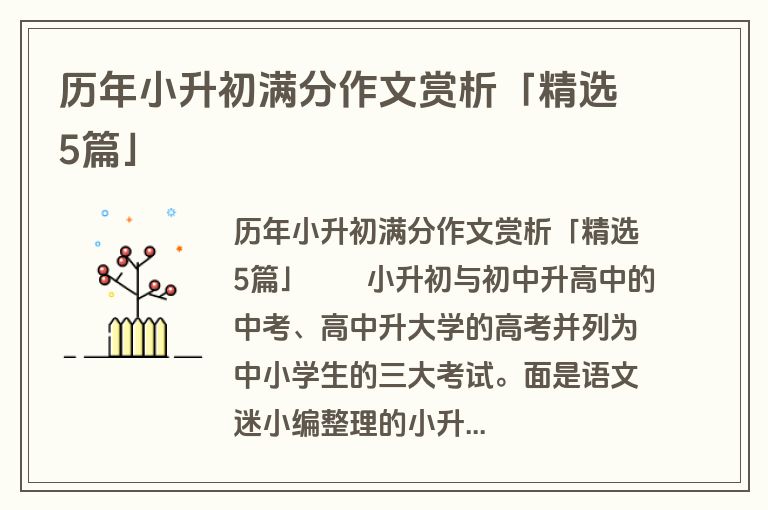 历年小升初满分作文赏析「精选5篇」
