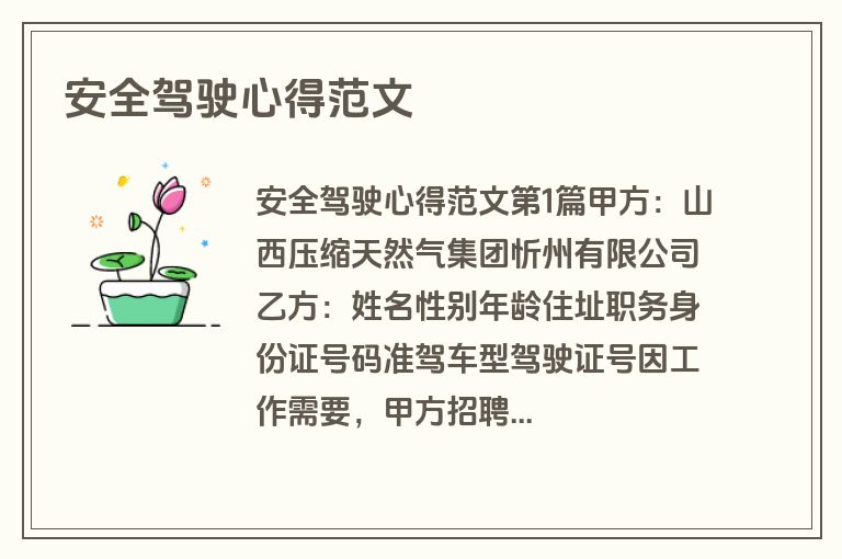 安全驾驶心得范文