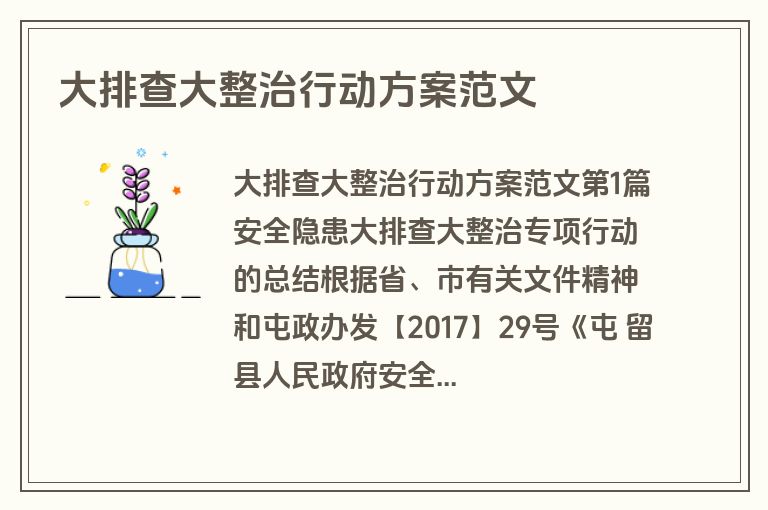 大排查大整治行动方案范文