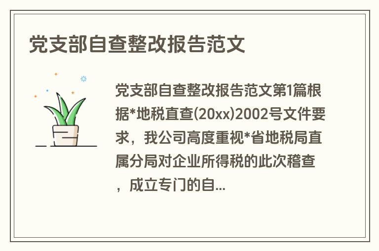 党支部自查整改报告范文