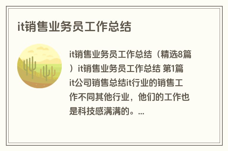 it销售业务员工作总结