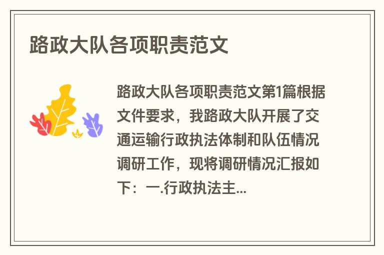 路政大队各项职责范文