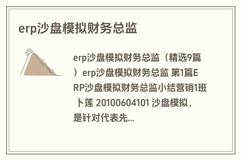 erp沙盘模拟财务总监