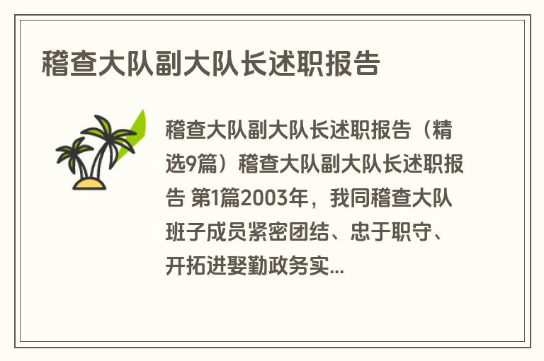 稽查大队副大队长述职报告