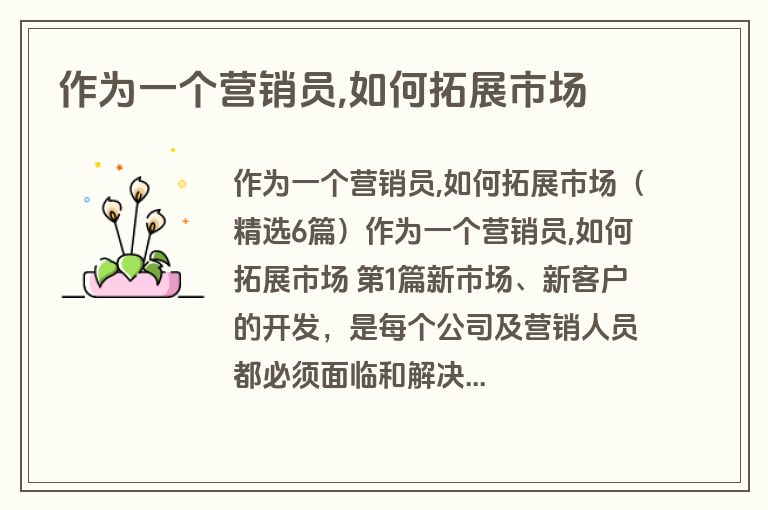 作为一个营销员,如何拓展市场
