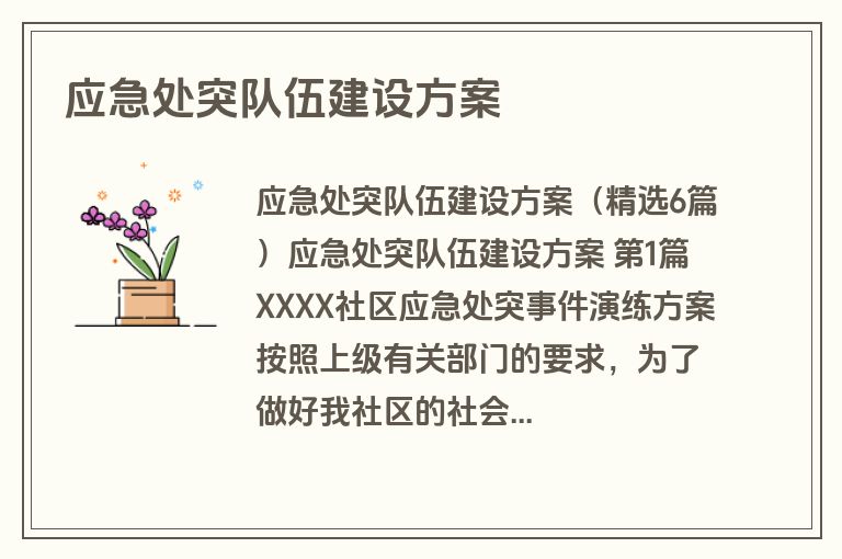 应急处突队伍建设方案