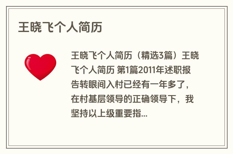 王晓飞个人简历
