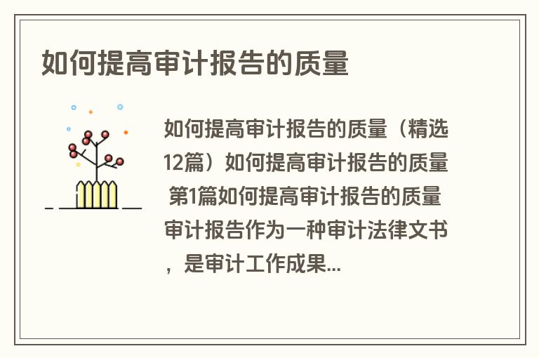 如何提高审计报告的质量