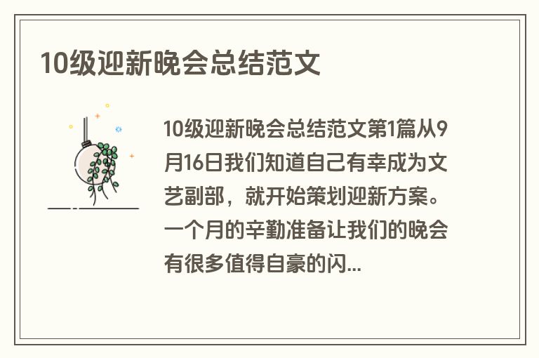 10级迎新晚会总结范文