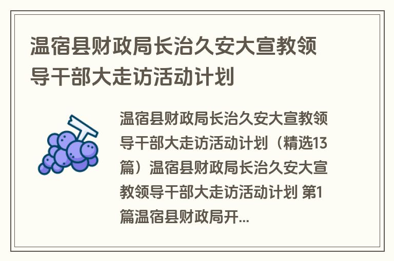 温宿县财政局长治久安大宣教领导干部大走访活动计划