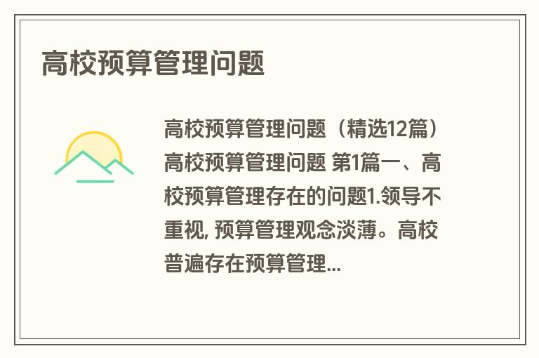 高校预算管理问题