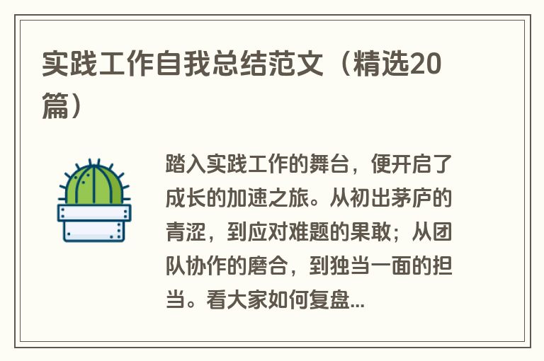实践工作自我总结范文（精选20篇）