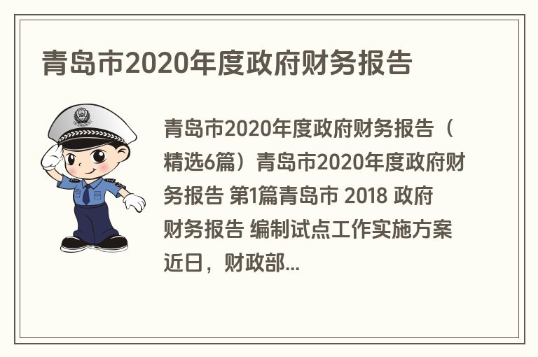 青岛市2020年度政府财务报告