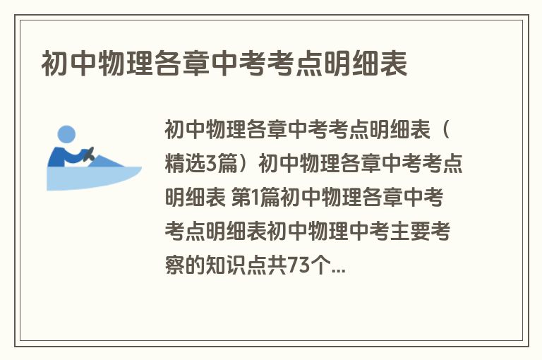 初中物理各章中考考点明细表