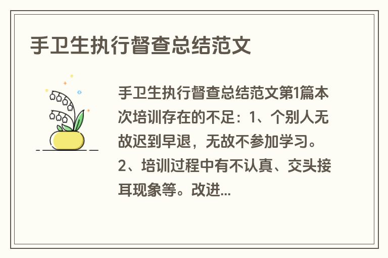 手卫生执行督查总结范文