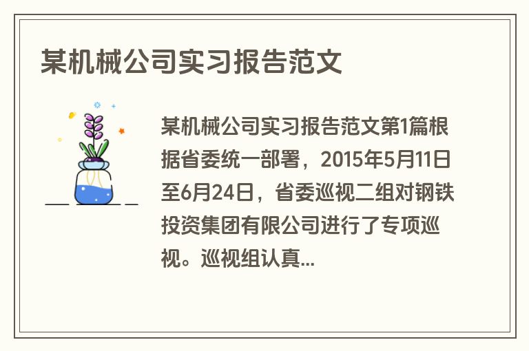 某机械公司实习报告范文