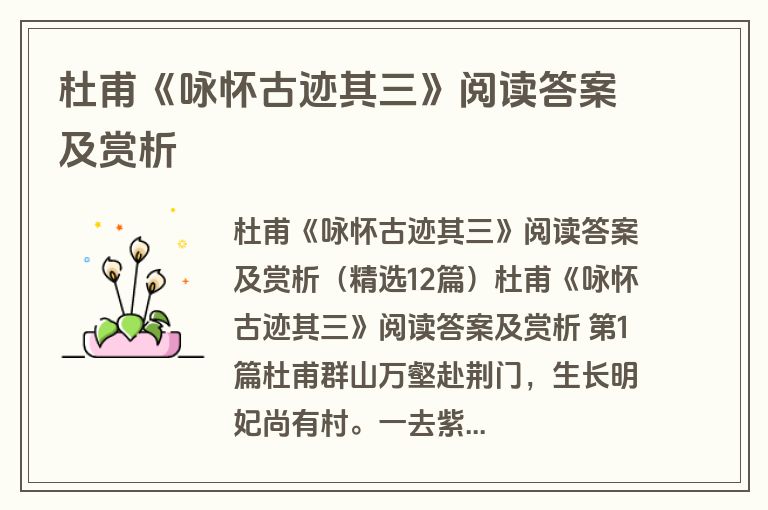 杜甫《咏怀古迹其三》阅读答案及赏析