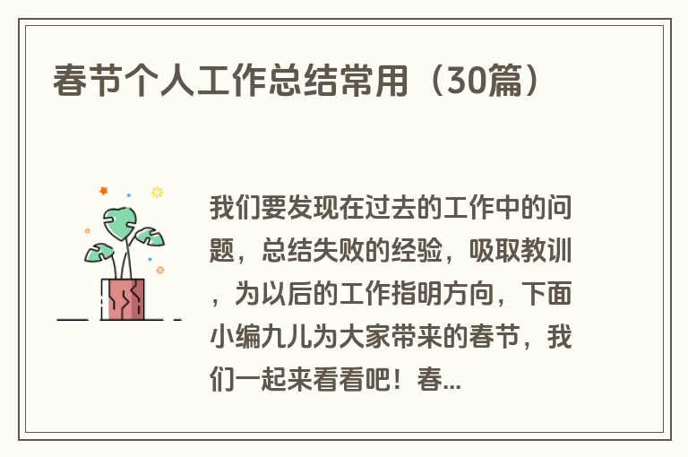 春节个人工作总结常用（30篇）