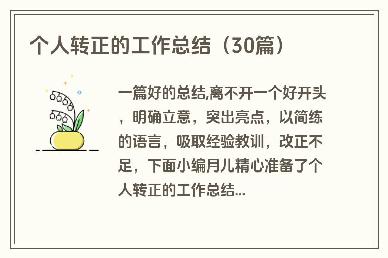 个人转正的工作总结（30篇）