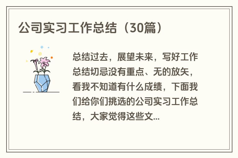 公司实习工作总结（30篇）