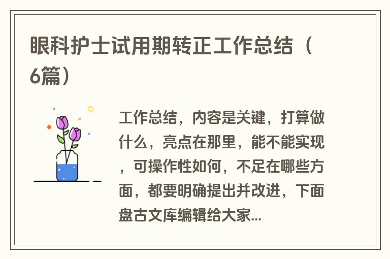 眼科护士试用期转正工作总结（6篇）