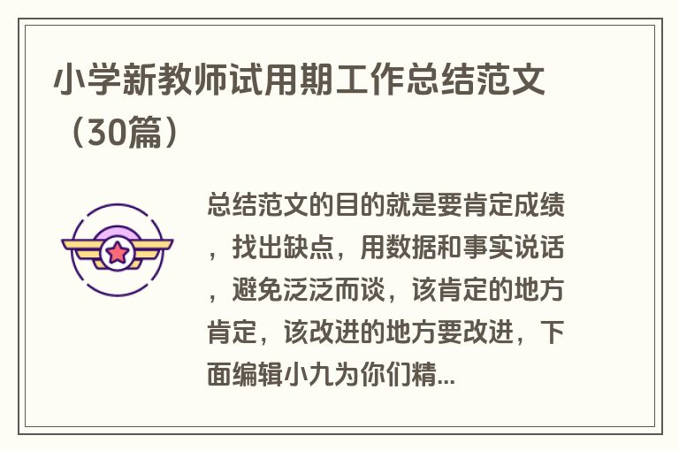 小学新教师试用期工作总结范文（30篇）