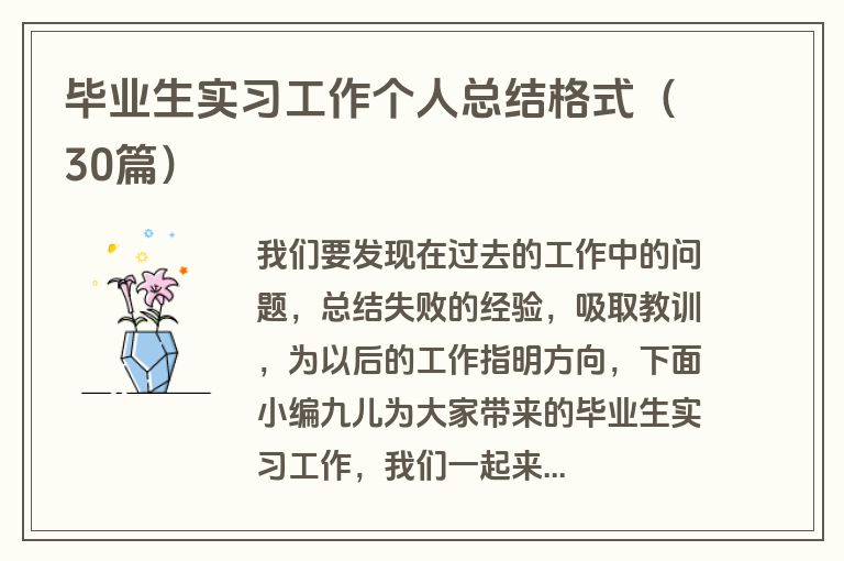 毕业生实习工作个人总结格式（30篇）