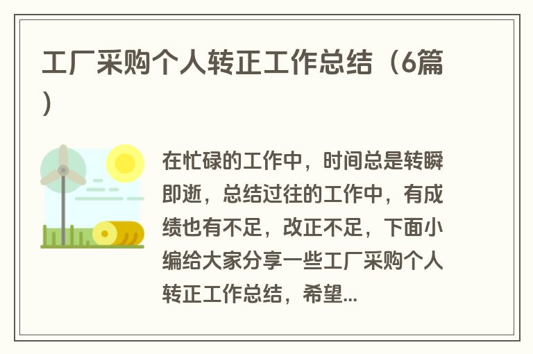 工厂采购个人转正工作总结（6篇）