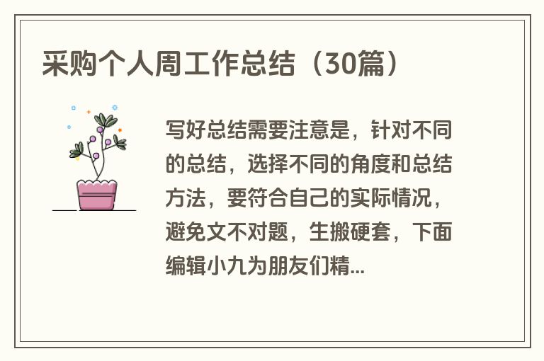 采购个人周工作总结（30篇）