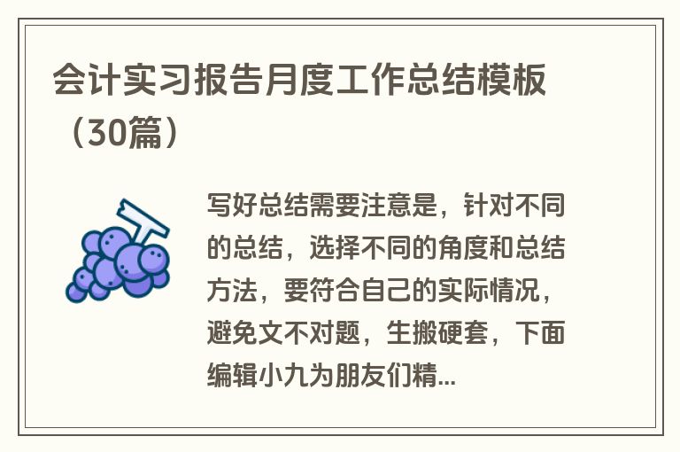 会计实习报告月度工作总结模板(30篇)