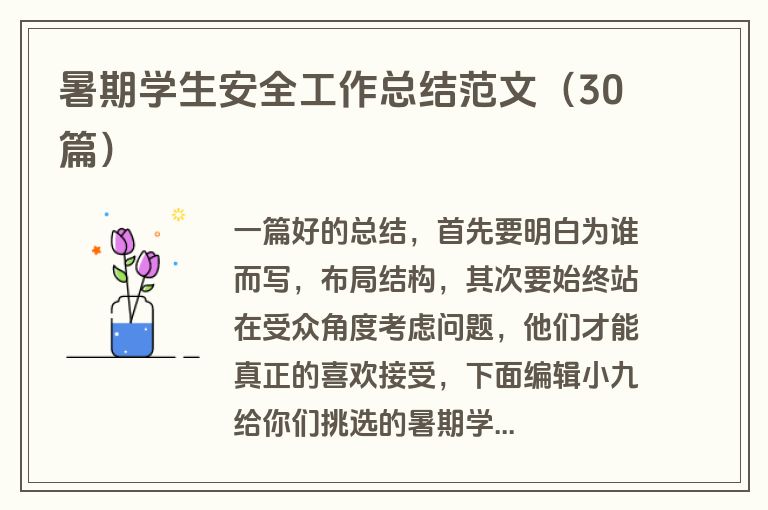 暑期学生安全工作总结范文（30篇）