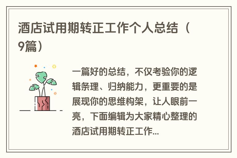 酒店试用期转正工作个人总结（9篇）