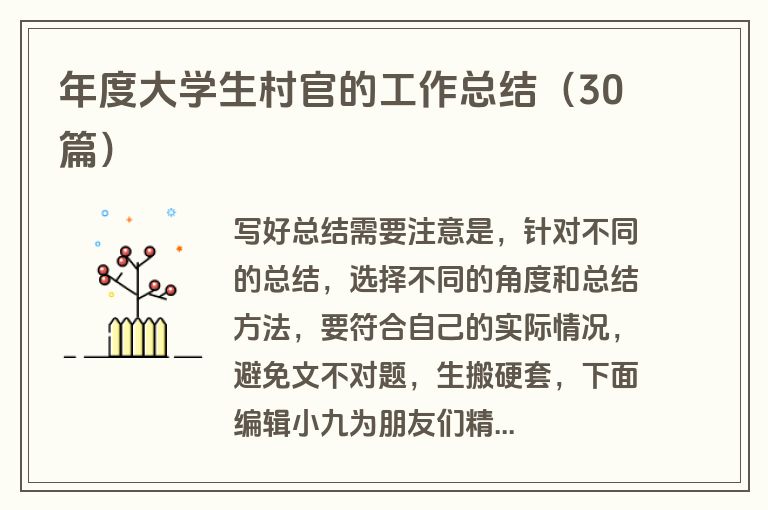年度大学生村官的工作总结（30篇）