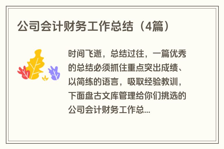 公司会计财务工作总结（4篇）