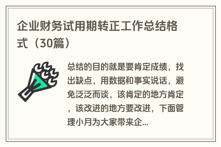 企业财务试用期转正工作总结格式（30篇）