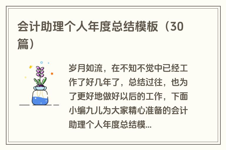 会计助理个人年度总结模板（30篇）