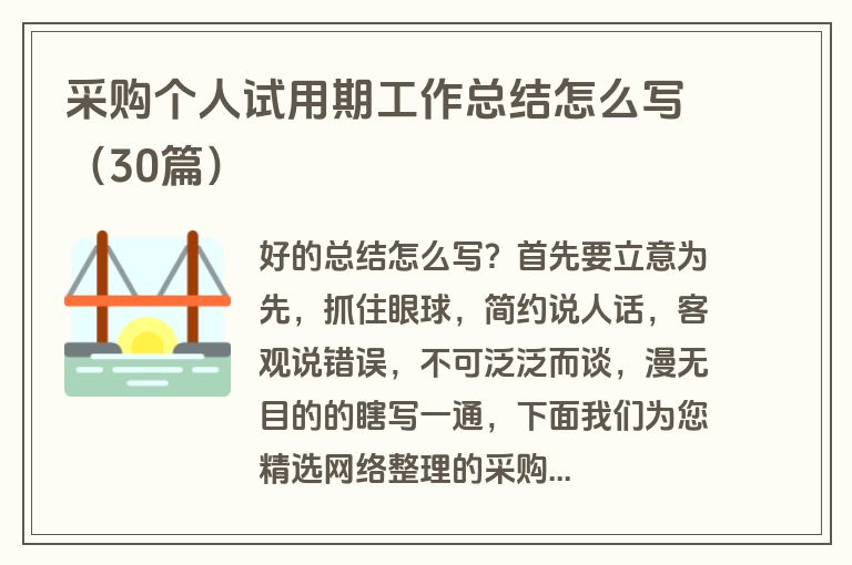 采购个人试用期工作总结怎么写（30篇）