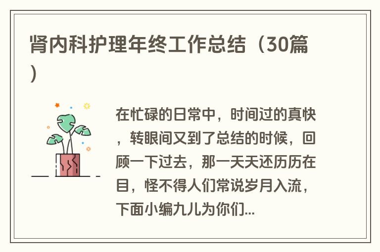 肾内科护理年终工作总结（30篇）