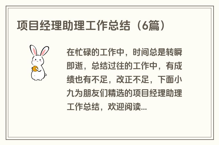 项目经理助理工作总结（6篇）