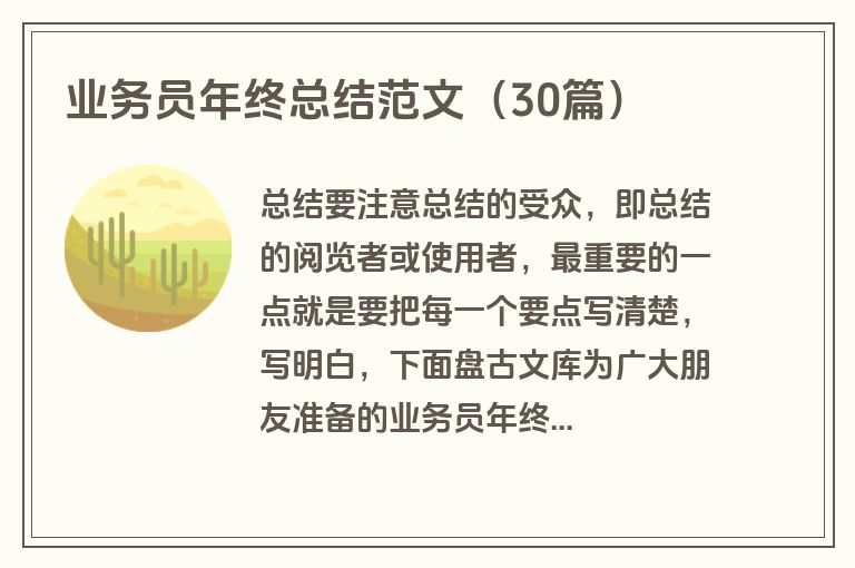 业务员年终总结范文（30篇）