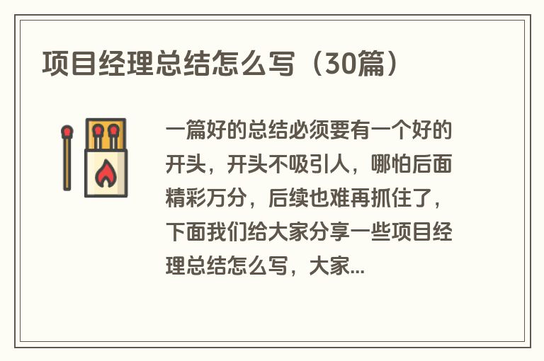 项目经理总结怎么写（30篇）